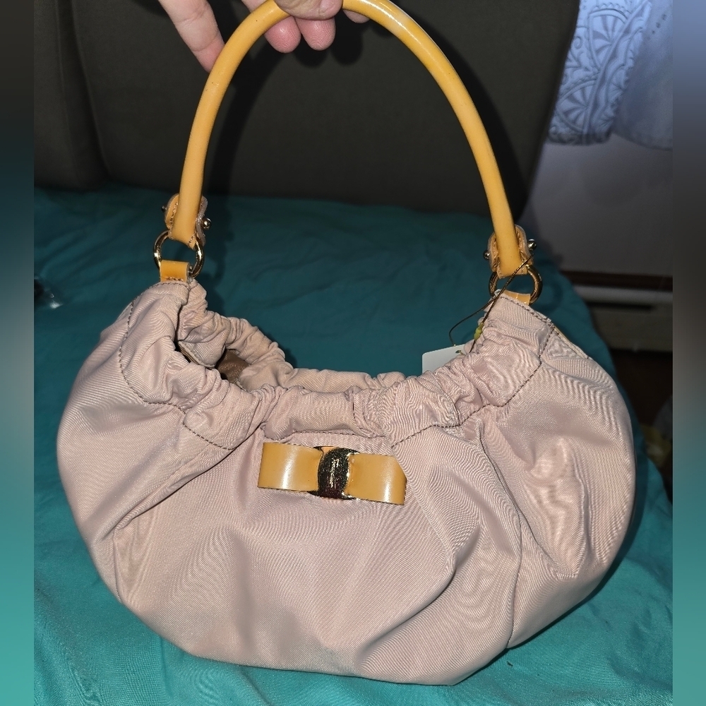 Salvatore Ferragamo Cream and Gold Shoulder Bag with Ruched Design